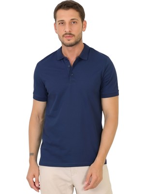 Trender Düz Pike Polo Yaka Likralı Erkek T-Shirt 2061 Lacivert