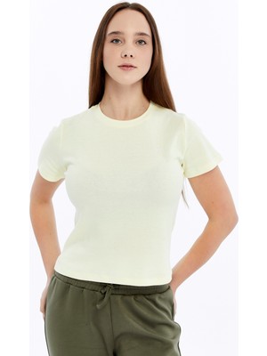 Trender Kurdele Baskı Kadın T-Shirt 6719 Sarı