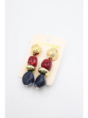 Aesco Boncuklu Küpe - Bordo