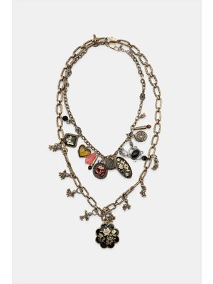 Aesco 2'li Uçlu Kolye Kolye - Altın