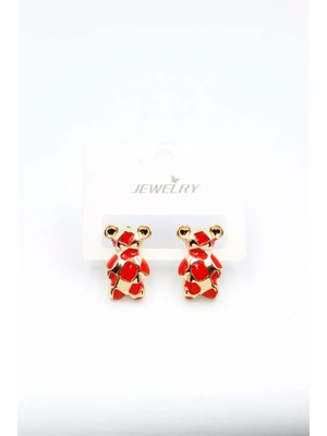 Aesco Mineli Ayıcık Küpe - Kırmızı