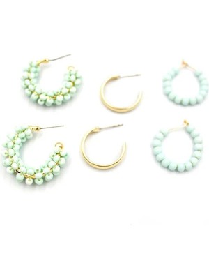 Aesco Boncuklu Küpe Seti - Yeşil