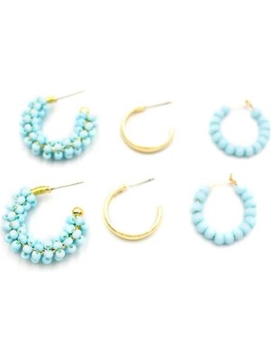 Aesco Boncuklu Küpe Seti - Turkuaz