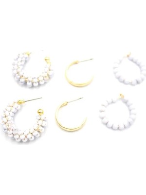 Aesco Boncuklu Küpe Seti - Beyaz