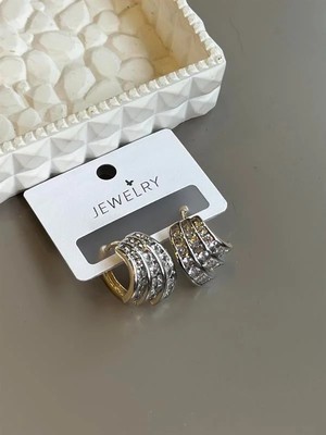 Aesco Taşlı Halka Küpe - Altın