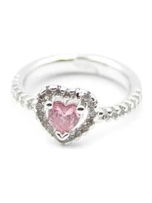 Aesco Pembe Taşlı Kalp Yüzük - Gümüş