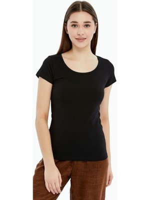 Trender Arka Çapraz Kadın T-Shirt 2606-04 Siyah