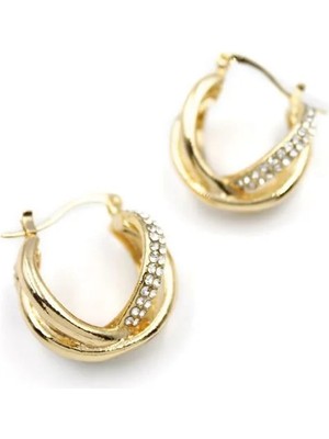 Aesco Taşlı Halka Küpe - Altın