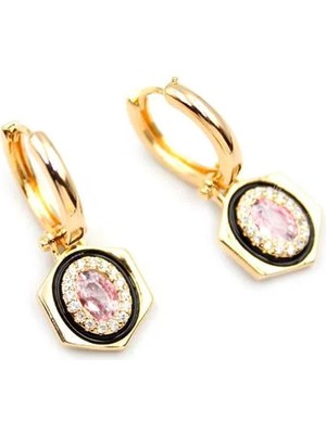 Aesco Taşlı Küpe - Açık Pembe