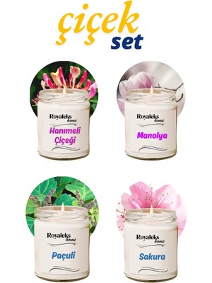 Aesco 4 Adet Doğal Özel Seri Kokulu Dekoratif Kavanoz Mum 4X210 cc - Çiçek Seti - Ryl