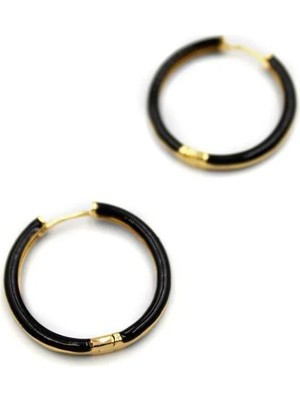 Aesco Mineli Halka Küpe - Siyah