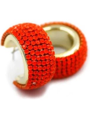 Aesco Taşlı Halka Küpe - Turuncu