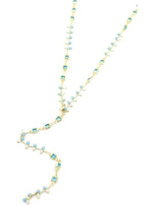 Aesco Mavi Taşlı Y Kolye - Altın