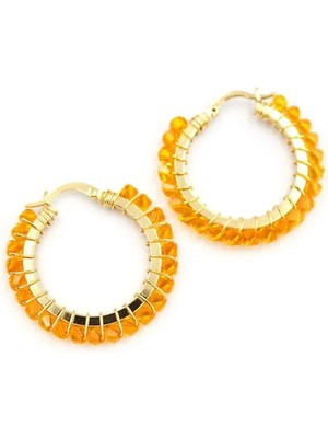 Aesco Kristal Boncuk Halka Küpe - Turuncu