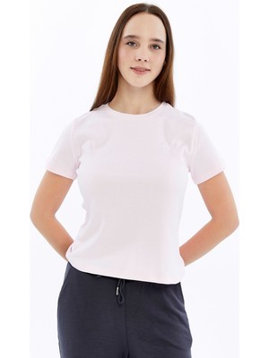 Trender Kurdele Baskı Kadın T-Shirt 6719 Pembe