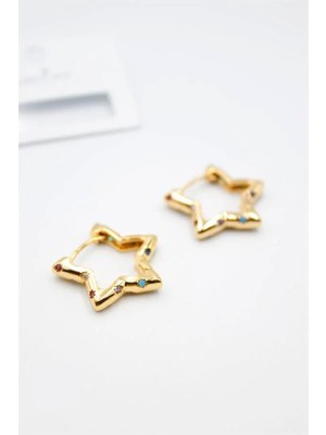 Aesco Taşlı Yıldız Küpe - Altın