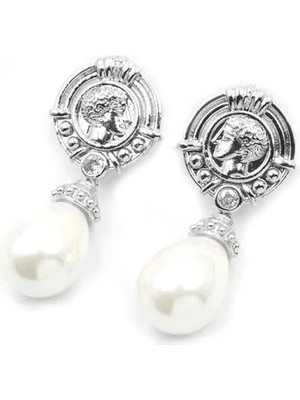 Aesco Madalyon Incili Küpe - Gümüş