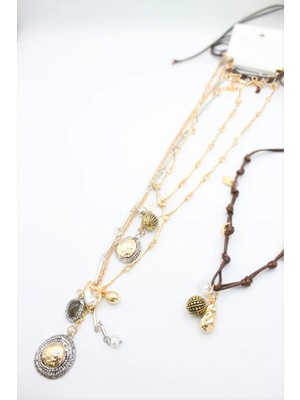 Aesco 4'lü Metal Ip Set Kolye - Altın