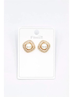 Aesco Incili Baget Taşlı Küpe - Altın