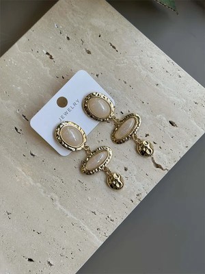 Aesco Taşlı Küpe - Krem