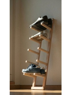 Evdekka Masif Ahşap Ultra Dar Ayakkabı Standı - 120X20 cm Kare Kavelalı Dikey Organizer