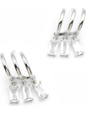 Aesco Büyük Baget Taşlı Küpe - Gümüş