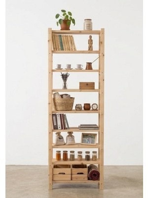 Evdekka 9 Raflı Çok Amaçlı Doğal Ahşap Kiler Rafı ve Mutfak Düzenleyici - Düzenleyici Raf