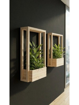 Evdekka Delmesiz Montaj Masif Ahşap Duvar Saksılığı - Çift Taraflı Bantlı Dekoratif Çiçeklik (40X100 Cm)