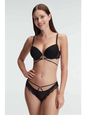 Aria's Closet Arias Closet Balenli Destekli Dolgulu Göbek Detaylı Puantiyeli Dantelli Sütyen ve Slip Takım
