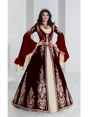 Ceyyiz Bindallı Kına Elbisesi 5 Parça 20-167 Bordo