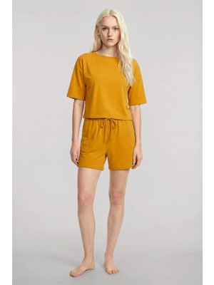 Modaserdem Akbeniz Kısa Kollu Şortlu Pijama Takımı Sarı