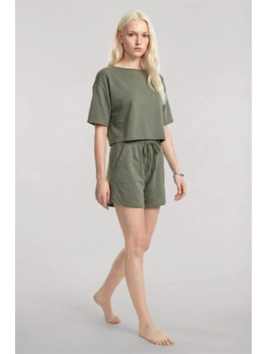 Modaserdem Akbeniz Kısa Kollu Şortlu Pijama Takımı Haki