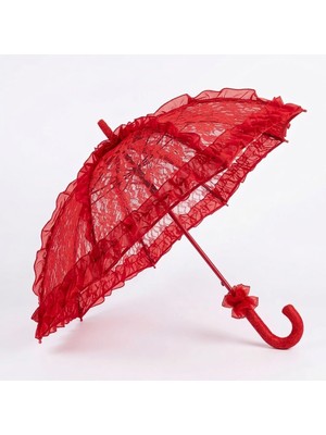 Ceyyiz Victoria Kırmızı Dantel Kaplı Gelin Şemsiyesi - Dış Çekim ve Kına Aksesuarı