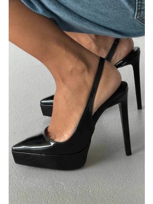 Ayakkabı Prensi Flex Siyah Rugan Elegance Platform  Klasik Topuklu Ayakkabı Kadın