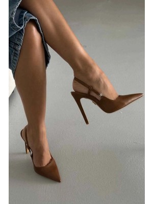 Ayakkabı Prensi Waft Toka Detaylı Taba Mat   12CM Stiletto, Topuklu Ayakkabı Kadın