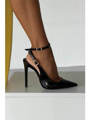 Ayakkabı Prensi Zion Toka Detaylı Siyah Rugan Stiletto, Topuklu Ayakkabı Kadın