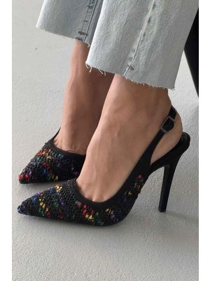 Ayakkabı Prensi Echo Siyah Renkli Hasır Stiletto, Topuklu Ayakkabı Kadın