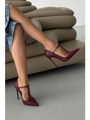 Ayakkabı Prensi Wren Taşlı Toka Detaylı Bordo Mat Stiletto, Topuklu Ayakkabı Kadın