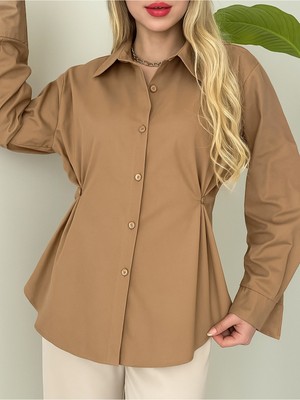 Modamorfo Yanları Düğme Detaylı Poplin Gömlek -Taba