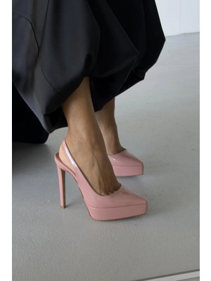 Ayakkabı Prensi Flex Pudra Rugan 13 cm  Platform  Klasik Topuklu Ayakkabı Kadın