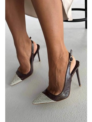 Ayakkabı Prensi Jewel Taş Detaylı Kahve Stiletto, Topuklu Ayakkabı Kadın