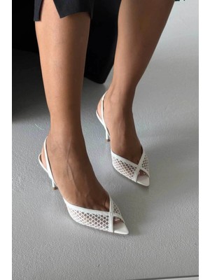 Ayakkabı Prensi Nina File Detaylı Beyaz File Stiletto, Topuklu Ayakkabı Kadın