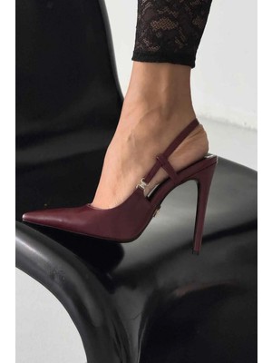 Ayakkabı Prensi Waft Toka Detaylı Bordo Mat Tasarım 12CM    Stiletto, Topuklu Ayakkabı Kadın