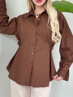 Modamorfo Yanları Düğme Detaylı Poplin Gömlek -K. Kahve