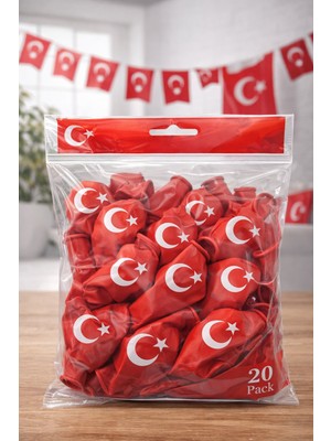 Epilons Ayyıldızlı Kırmızı Balon Seti Türk Bayraklı Parti Balonu Dayanıklı Latex Balon 20 Adet