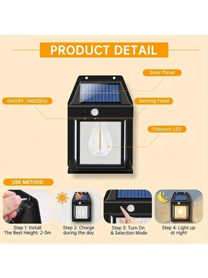 MiraLive Güneş Enerjili Bahçe LED Ampul Hareket Sensörlü Bahçe LED  Su Geçirmez 3 Mod'lu Solar LED