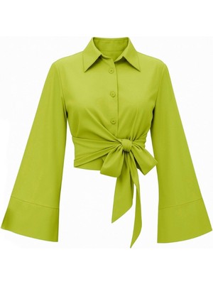 Modamorfo Yan Bağlamalı Ispanyol Kol Düğmeli Gömlek  -Fosfor Y.