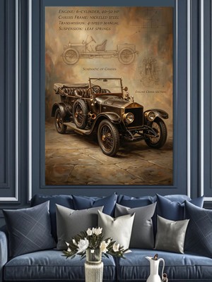Karizma Tablo Teknik Çizim Üzerinde Antika Araba Dekoratif Kanvas - Mdf Ahşap Tablo