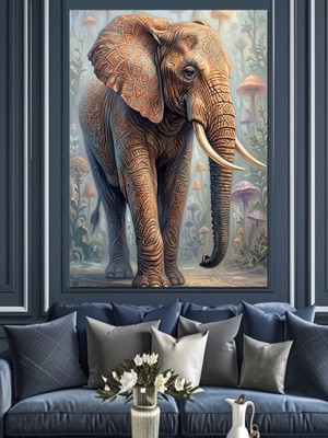 Karizma Tablo Bozkırda Ilerleyen Yaşlı Afrika Fili Dekoratif Kanvas - Mdf Ahşap Tablo