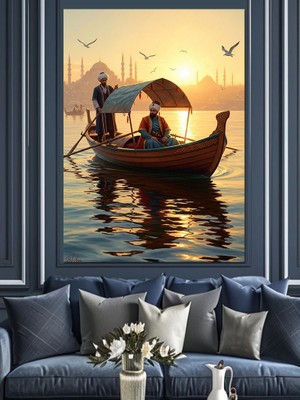 Karizma Tablo Gün Batımında Istanbul'da Kayık Keyfi Dekoratif Kanvas - Mdf Ahşap Tablo